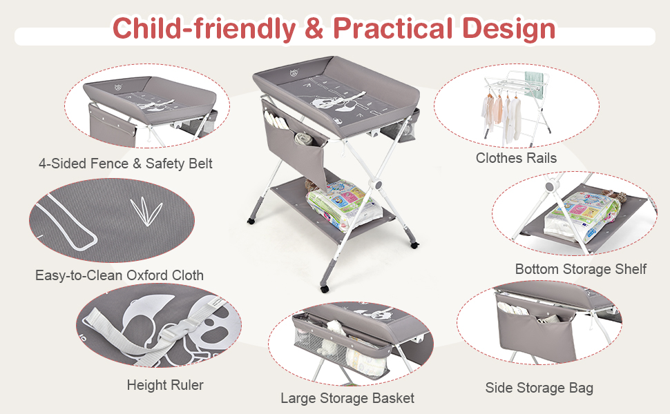 BABY JOY Baby Changing Table, Height Adjustable 4 in 1 Folding Diaper