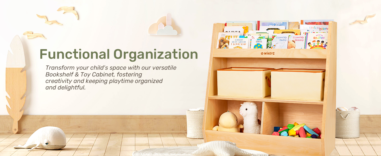 wingyz Kids Toy Storage Organizer with Bookshelf