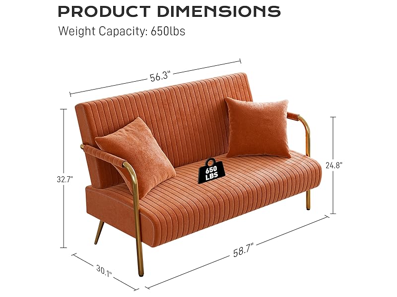 OUYESSIR Velvet Loveseat Sofa, 59" Mini Couch, 2 Seater