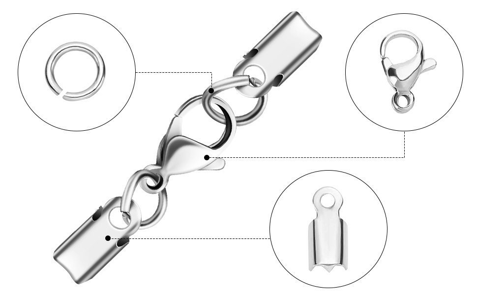 40 Pcs Lobster Claw Clasps with Cord Ends, Stainless Steel Lobster