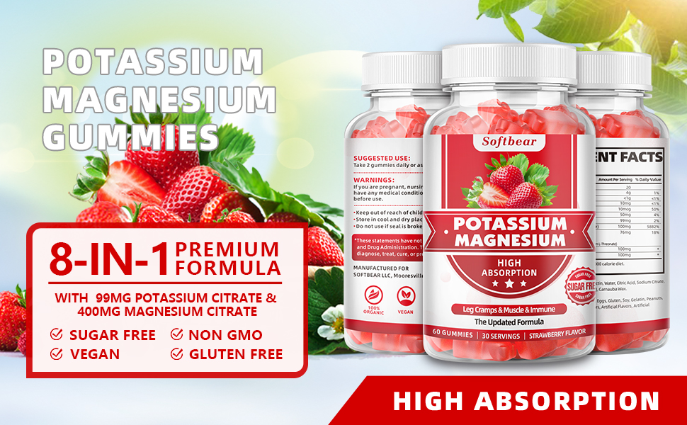 Potassium Magnesium Supplement for Adults Kids, Sugar Free