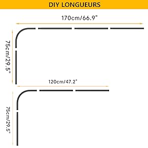 Misounda Shower Curtain Rail Rod L Shape, Adjustable Shower Curtain Pole 75 115 Cm Stainless Steel Corner Shower Rail With 24 Rings Hanging Shower Pole For Bathroom Locker Room