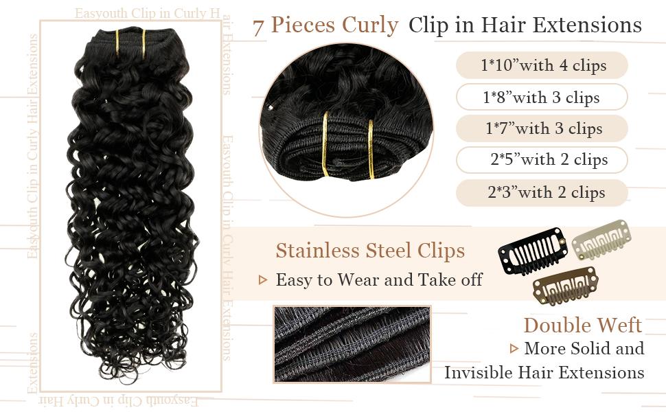 Easyouth Clip in Hair Extensions Black Kinky Curly Hair Full Head Clip