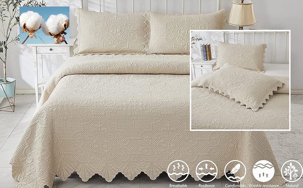 Brandream Beige Quilt Set Cotton Queen Size Luxury