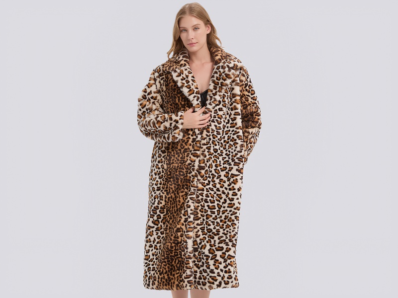 DJBM Women's Sexy Elegant Vintage Leopard Print Lapel Faux Fur