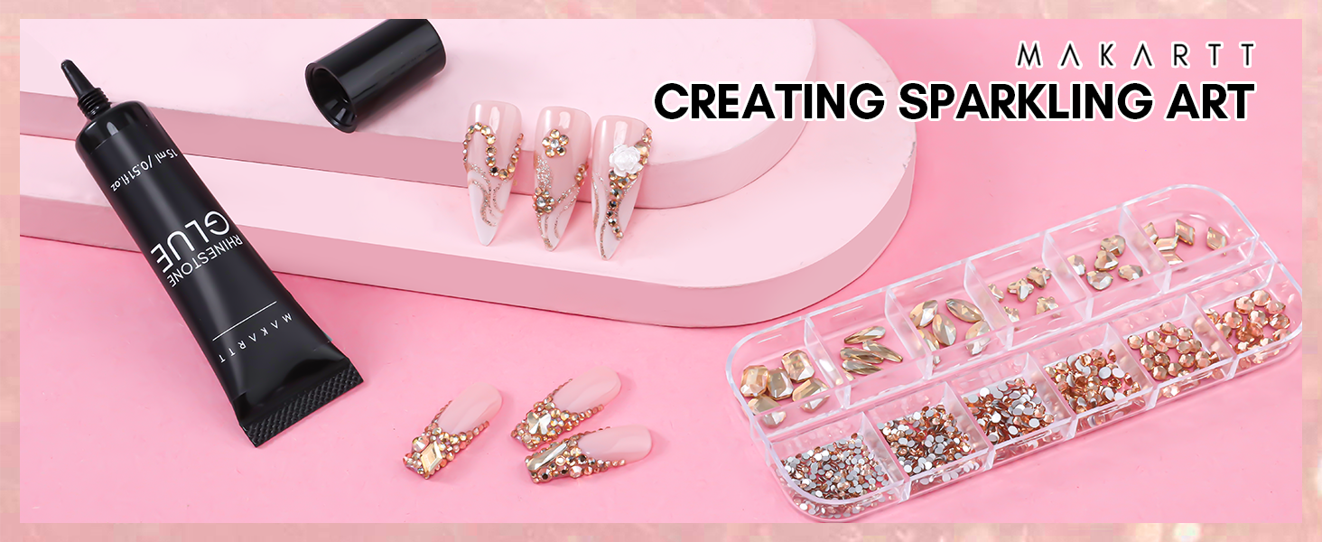 Champagne Nail Rhinestone With Gel Nail Glue For Gems 15ML Strong