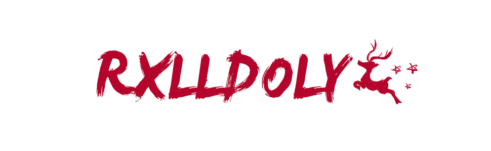 Red stylized text reading 'RXLLDOLY' with a small deer or reindeer silhouette at the end against a white background.