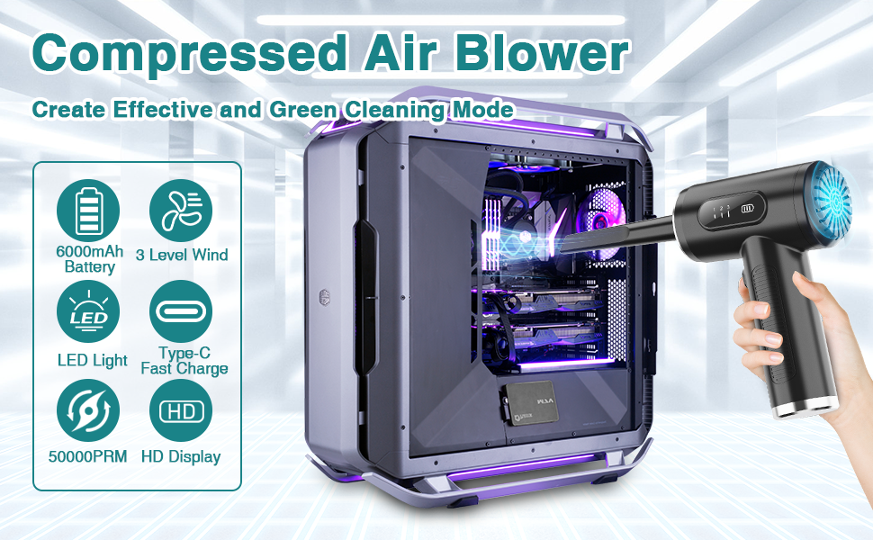 MerKioo Compressed Air Duster, Electric Air Blower & PC Vacuum Cleaner