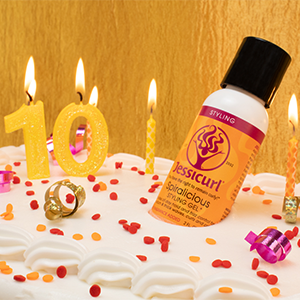 bottle of product in a white cake with sprinkles and candles around it