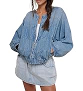 Lumister Womens Cropped Jean Jacket Oversized Zipped Long Sleeves Demin Jacket