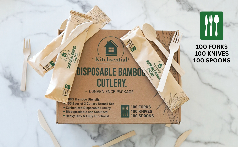 environmentally utinsels ecotensil disposible combo birchwood biodegradeable bomboo green cuttlery