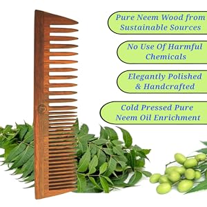 comb profile with description and neem leaves in background