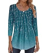 Zeagoo 3/4 Sleeve Tops for Women Crew Neck Blouses Pleated Casual Shirts Fall Work Clothes 2025