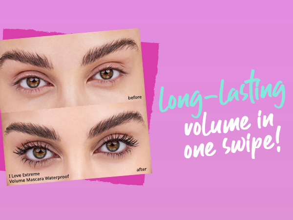 Before & after images - "longlasting volume in one swipe!"