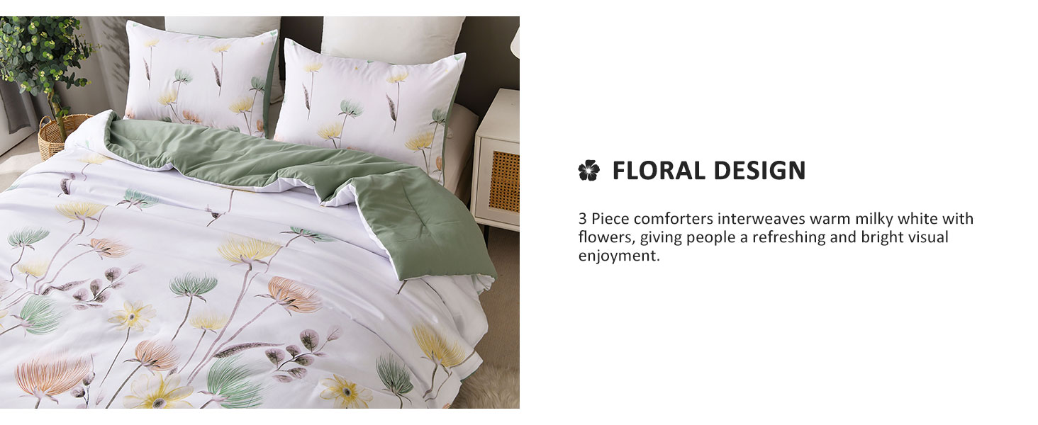 Dinjoy King Size Comforter Set Floral,Sage Green Bedding