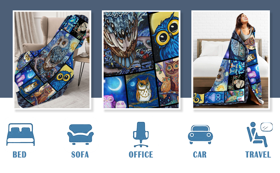 AEEZO Owl Gifts, Owl Blanket Throw Blanket for Women Men All Season