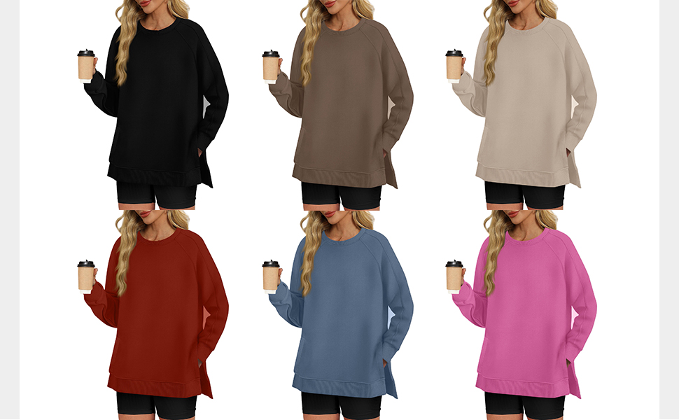 ZsaeSM Crewneck Sweatshirts Women Fall Oversized Side Slit