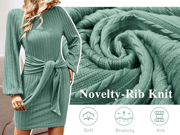 Zeagoo Brown Knit Bodycon Dress for Women Round Neck Fall