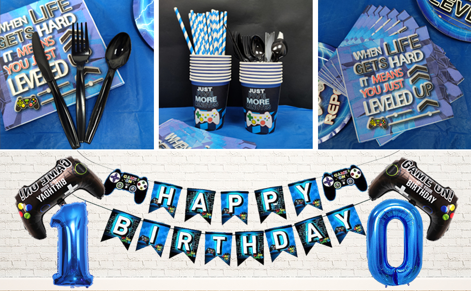 Vlipoeasn 10th Birthday Video Game Supplies Blue 10th