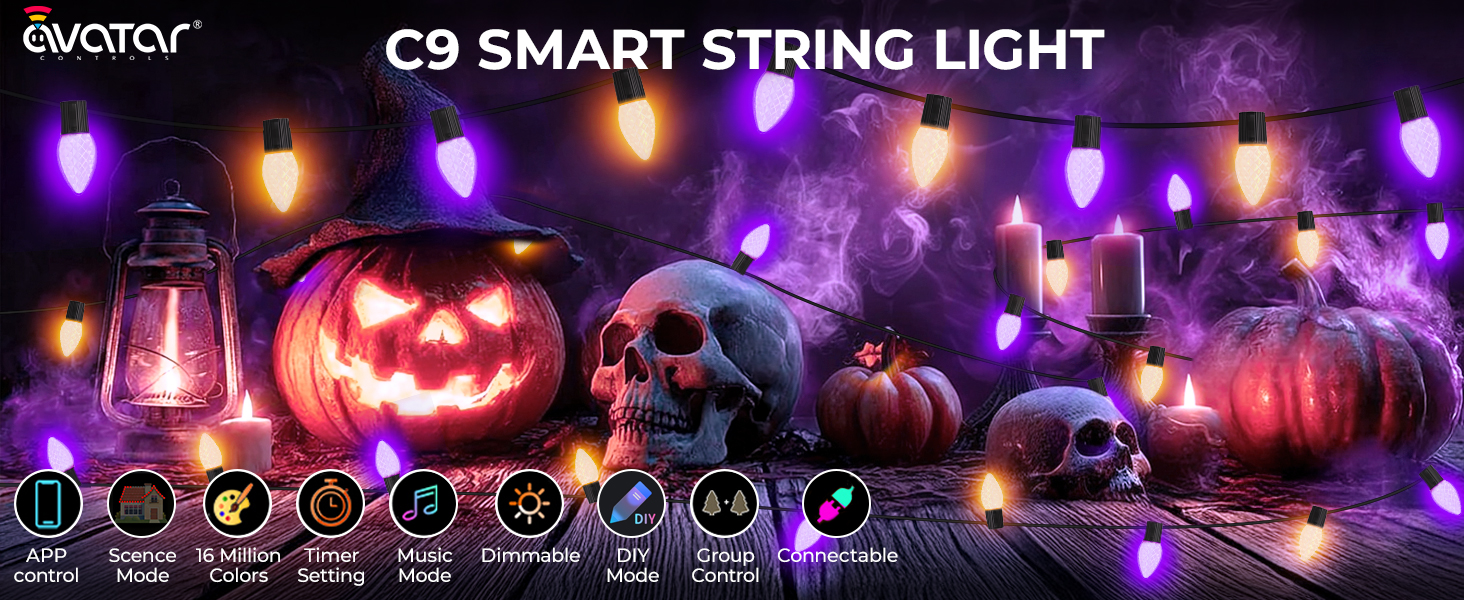 smart C9 LED String lights halloween decorations