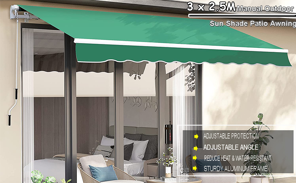 iropro DIY Patio Retractable Manual Awning, Gazebo Outdoor Canopy