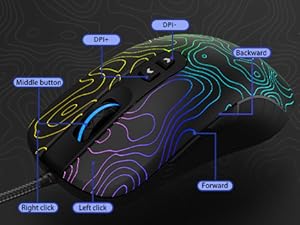 Wired Gaming Mouse,Black RGB Mouse,Computer Mouse Topographic