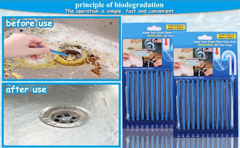 Pack of 24 Drain Cleaner Sticks Enzyme Drain Cleaner For Sink, Basin