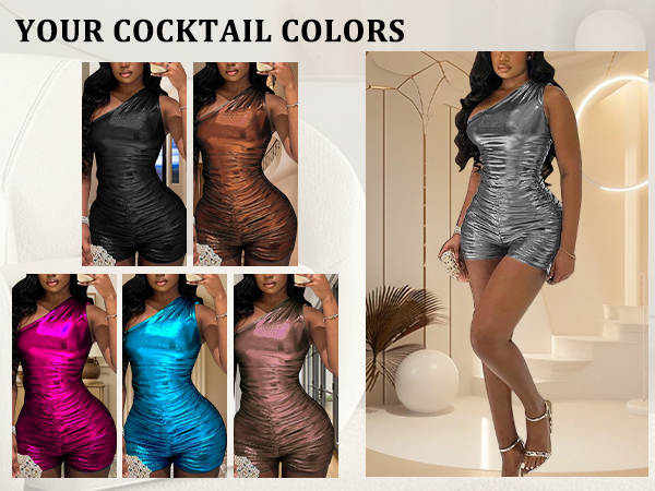 Amazon.com: Rompers for Women Metallic Shiny Oblique