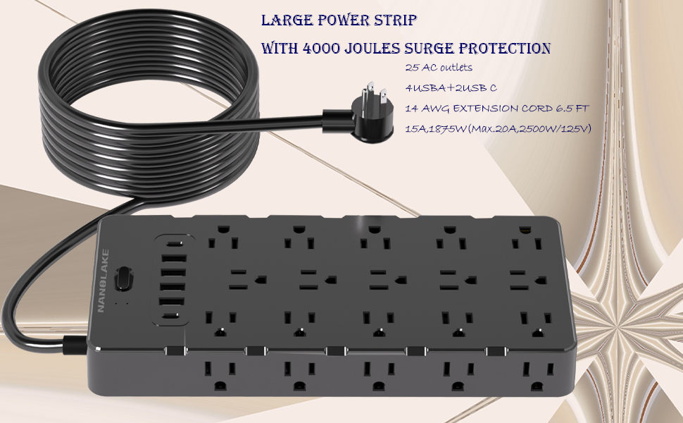 Amazon.com: Large Power Strip Surge Protector with 6 USBs (4A & 2C - How Many Joules Is A Good Surge Protector