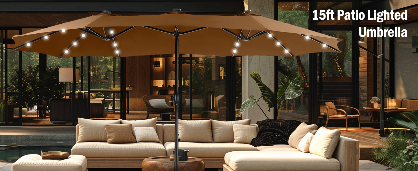 market umbrella double-sided solar lights