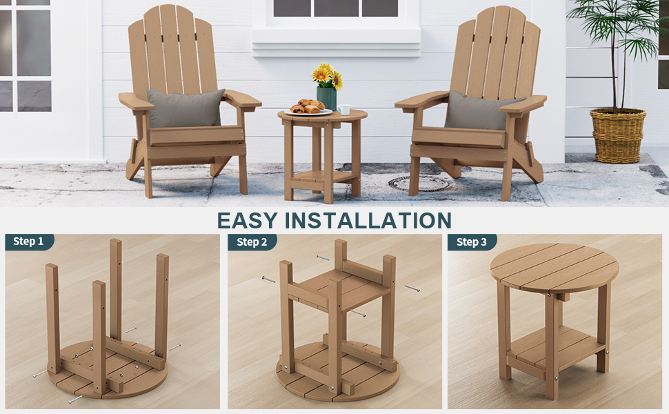 MXIMU Round Outdoor Side Table Adirondack 18 Inch Patio End Table with Storage Shelf, 2Tier