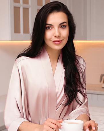 Air Curvey Kimono Robes For Women Long Satin Robe Soft Silky Sleepwear Lightweight Bathrobe