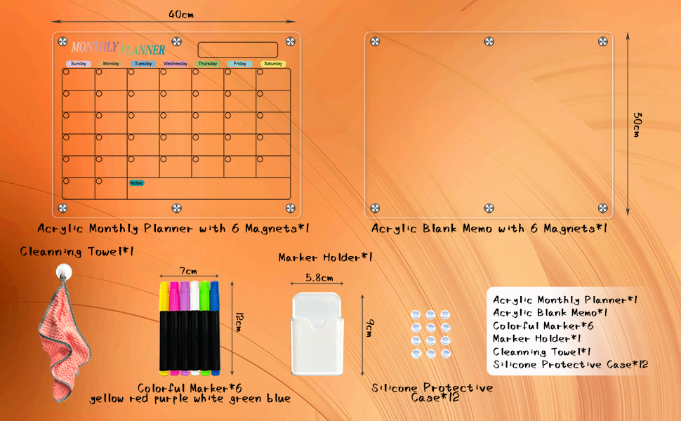 Enkis Acrylic Calendar for Fridge, 2 Pcs Clear