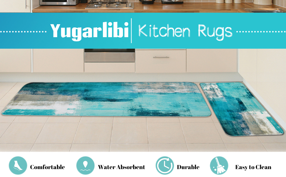 Yugarlibi 2 Piece Kitchen Rugs, AntiFatigue NonSlip Washable standing Kitchen Mat Area Rugs
