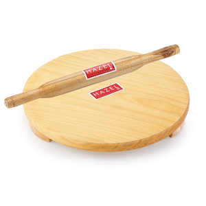 HAZEL Wooden Polpat Roti Roller Combo Large, 24 Cm, Brown, 2 Pc