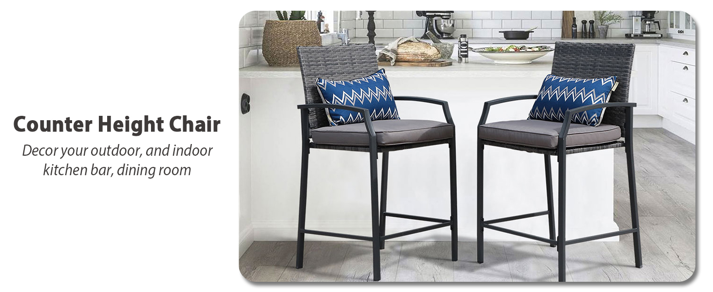 JOIVI Bar Stools Set of 2, Patio Outdoor Rattan Bar Height