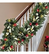 Fohil 9FT Christmas Garland, 8 Modes Pre-lit Artificial Xmas Garland with 60 LED Lights, Battery ...