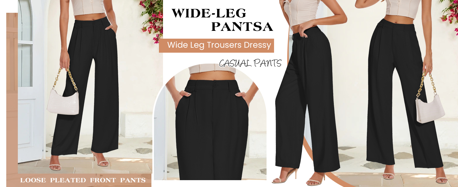 Women's Pants - High Waist, Wide Leg, Relaxed Fit, Soft Fabric, Multiple Colors