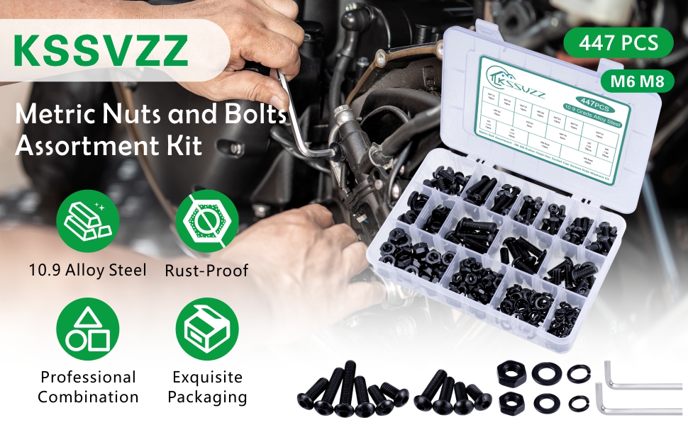 447PCS Metric Nuts and Bolts Assortment Kit M6 M8 Screws Assortment