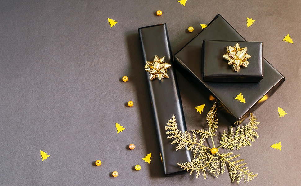 BOLIANNE Black Metallic Wrapping Paper Solid Color Matte