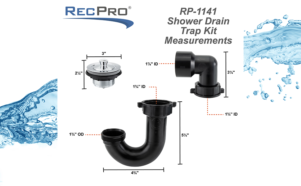 RecPro RV Shower Drain P Trap RV Plumbing RV Shower P