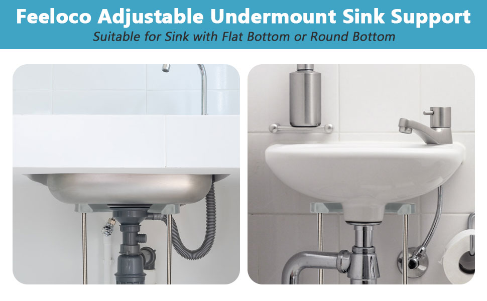 Feeloco Adjustable Undermount Sink Support System, Sturdy Stainless Steel Brackets for Kitchen