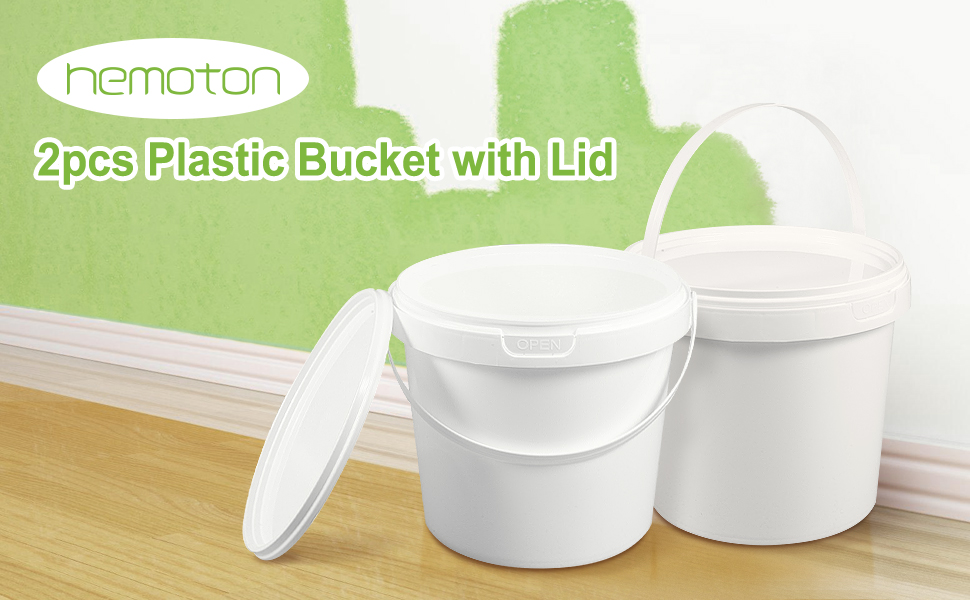 White Plastic Pail White Plastic Bucket with Handle Lid 2L Industrial Paint Pail Container Bucket