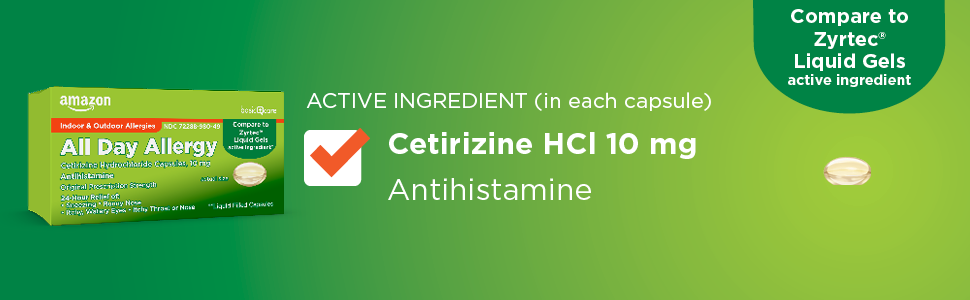 Amazon Basic Care All Day Allergy, Cetirizine HCl 10 mg, antihistamine