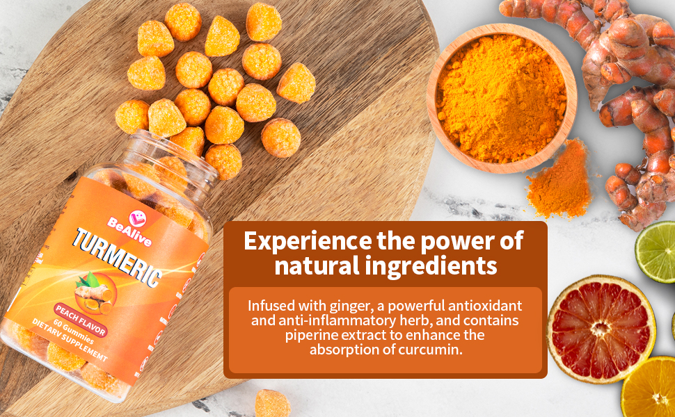 Amazon.com: BEALIVE Turmeric Gummies for Adults Peach Flavor | Black - Best Turmeric Gummies With Black Pepper
