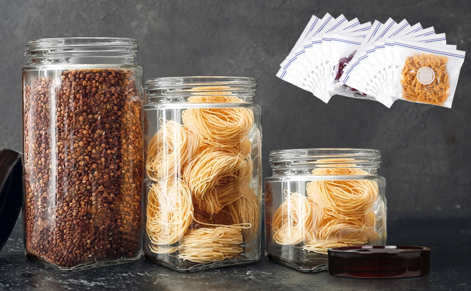 Midyb Glass Storage Jars with Lids, Set of 3 Clear Airtight Glass