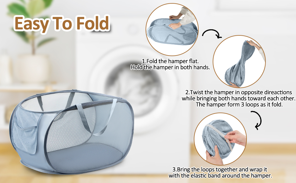 Lubardy Pop Up Mesh Laundry Hamper Foldable Collapsible Laundry Basket