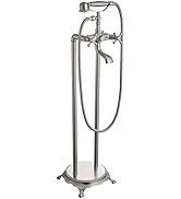 Cinwiny Brushed Nickel Freestanding Bathtub Faucet Floor Mount Tub Filler Double Cross Knobs Bath...