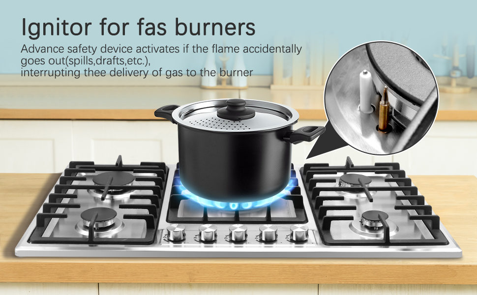 BreeRainz Gas Stove Cooktop 34inch 5 Burner Propane Stove