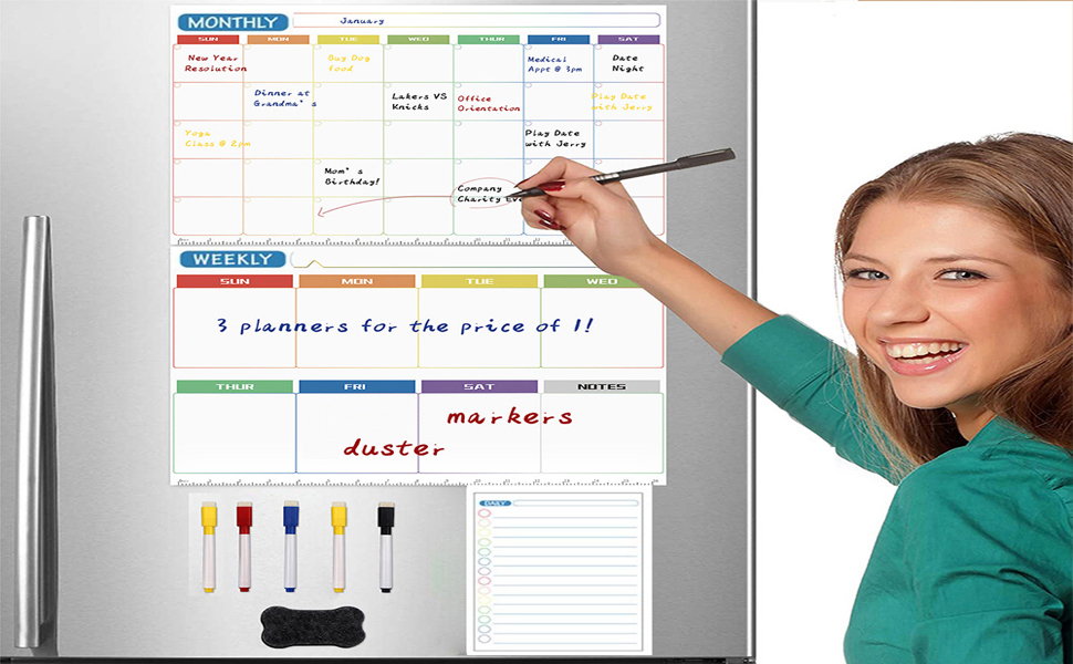 Daily Weekly Monthly Planner Calendar Board Set, Fridge